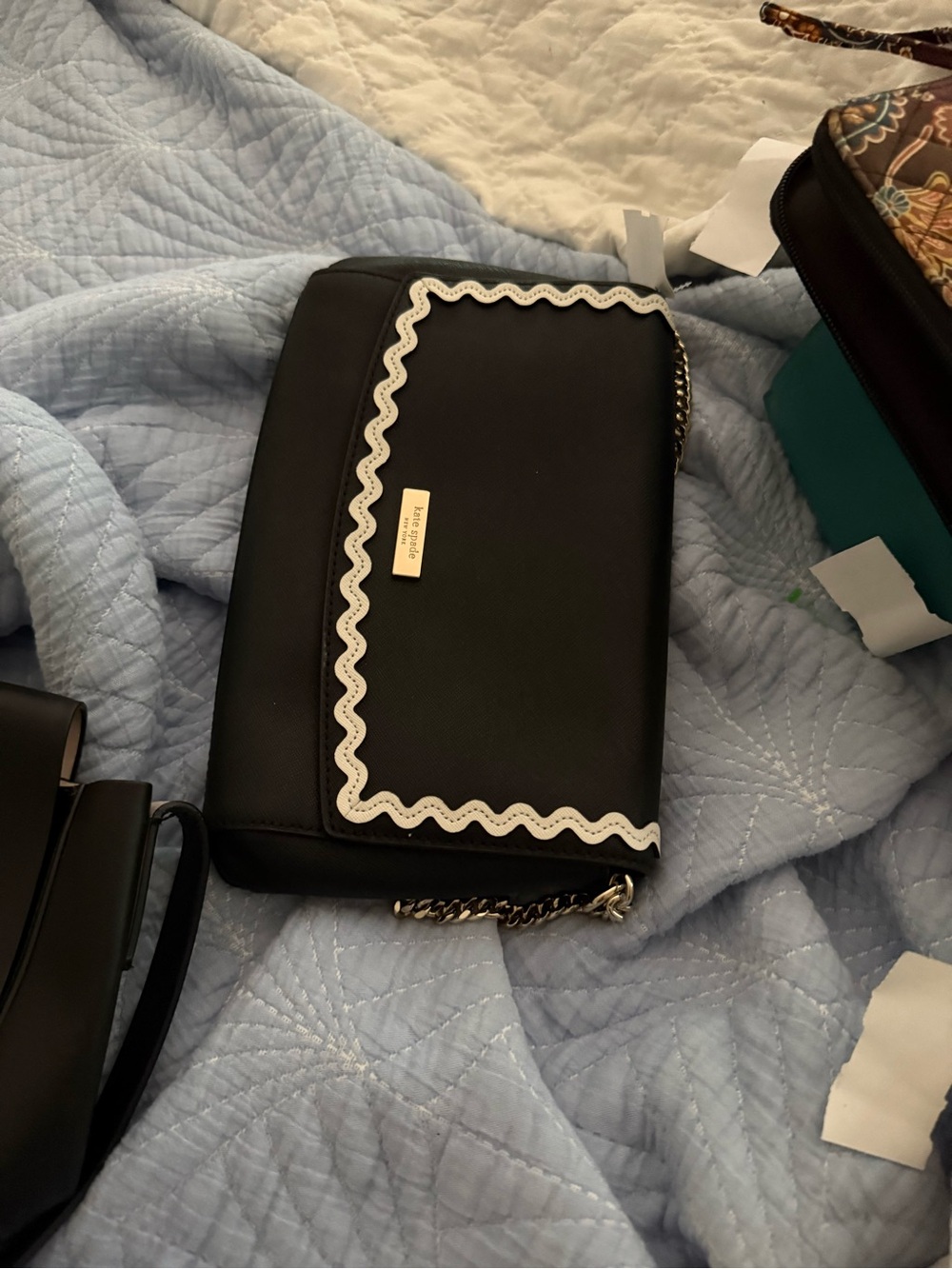 Kate Spade New York Black & White Ric Rac Chain Bag